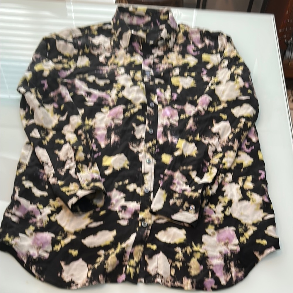 Gorgeous purple black green purple silk blouse Banana Republic